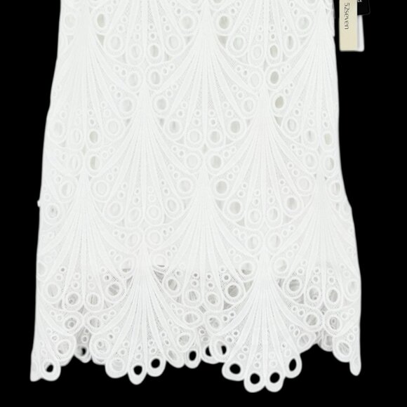 52seven Women's Pullover Full Lined Short Sleeve White Lace Shift Dress Sz 8 NWT - Picture 6 of 13